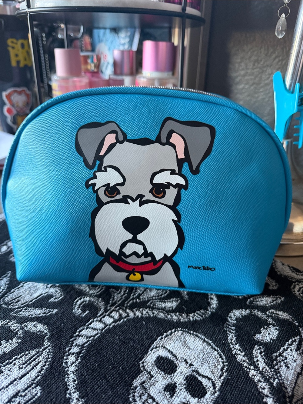 Marc Tetro Teal Dog Graphic Cosmetic Bag